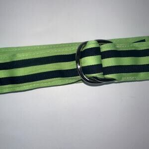 Leather Man Essex CT D-Ring Belt Lime Green Blue Striped Ribbon Preppy Golf